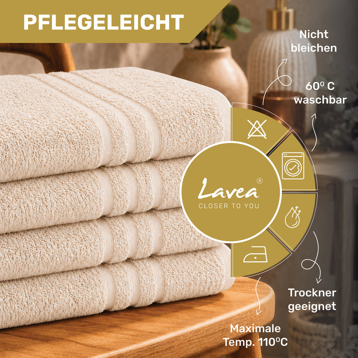 Lavea® 4er Set Handtücher 50x100 cm, Elena Frottiererie, 100% Baumwolle, Frottier Badetuch, saugstark und weich, Sporthandtuch, 60°C waschbar, trocknergeeignet, Handtuch Set, Frottee, Anthrazit –